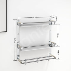 Plantex Stainless Steel Double Layer Shelf with Towel Holder Rod for Bathroom/Multipurpose Shelf for Wall Mount Bathroom Accessories (Chrome)