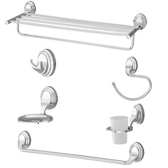 Plantex Stainless Steel 304 Grade Towel Rack with Stainless Steel 304 Grade Cubic Bathroom Accessories Set 5pcs (Towel Rod/Napkin Ring/Tumbler Holder/Soap Dish/Robe Hook)