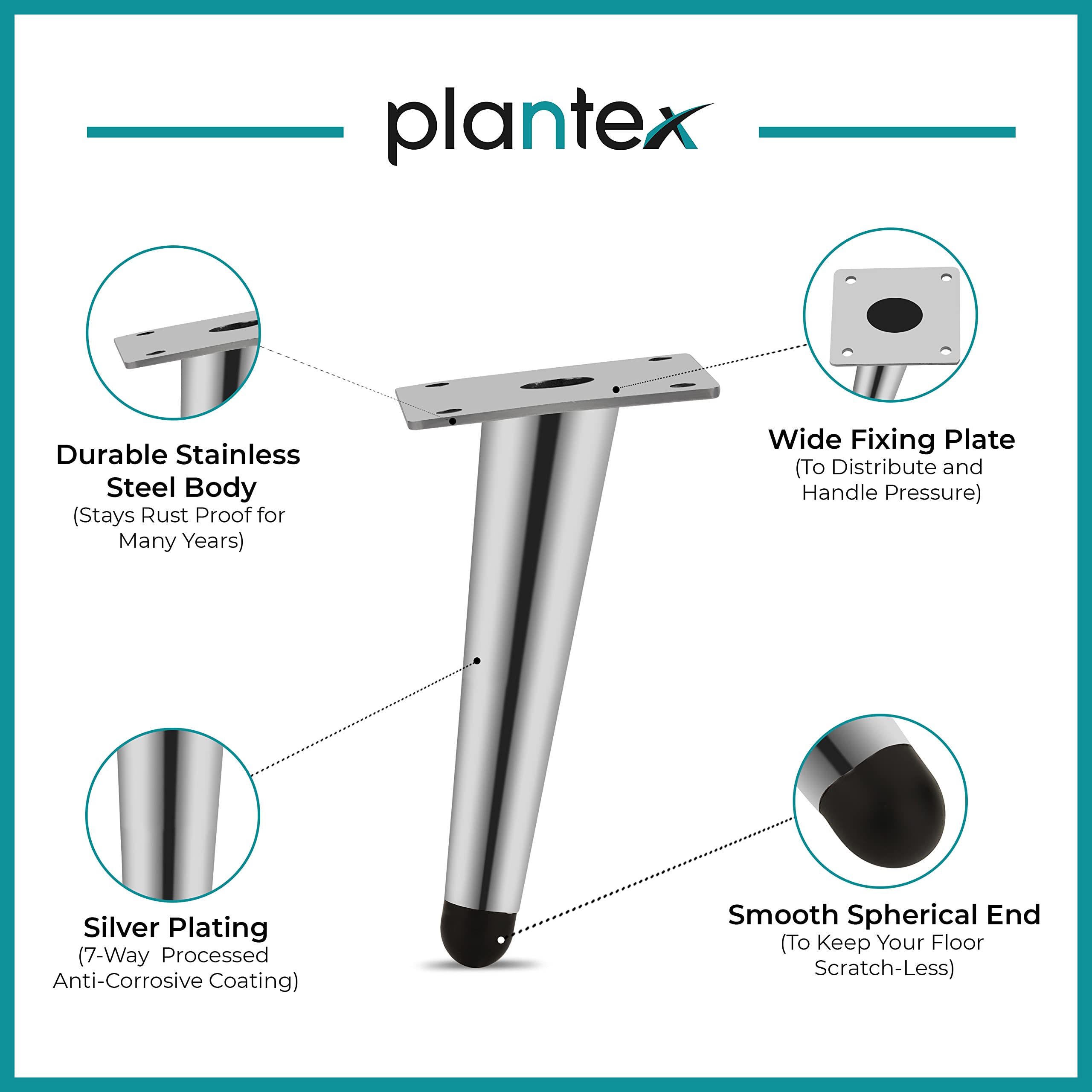 Plantex 304 Grade Stainless Steel 6 inch Sofa Leg/Bed Furniture Leg Pair for Home Furnitures (DTS-54-Chrome) – 10 Pcs