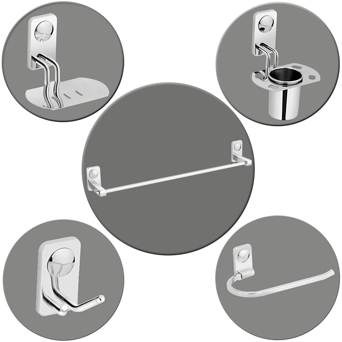Plantex Stainless Steel Bathroom Accessories Set/Bathroom Hanger for Towel/Towel Bar/Napkin Ring/Tumbler Holder/Soap Dish/Robe Hook (Pack of 5)