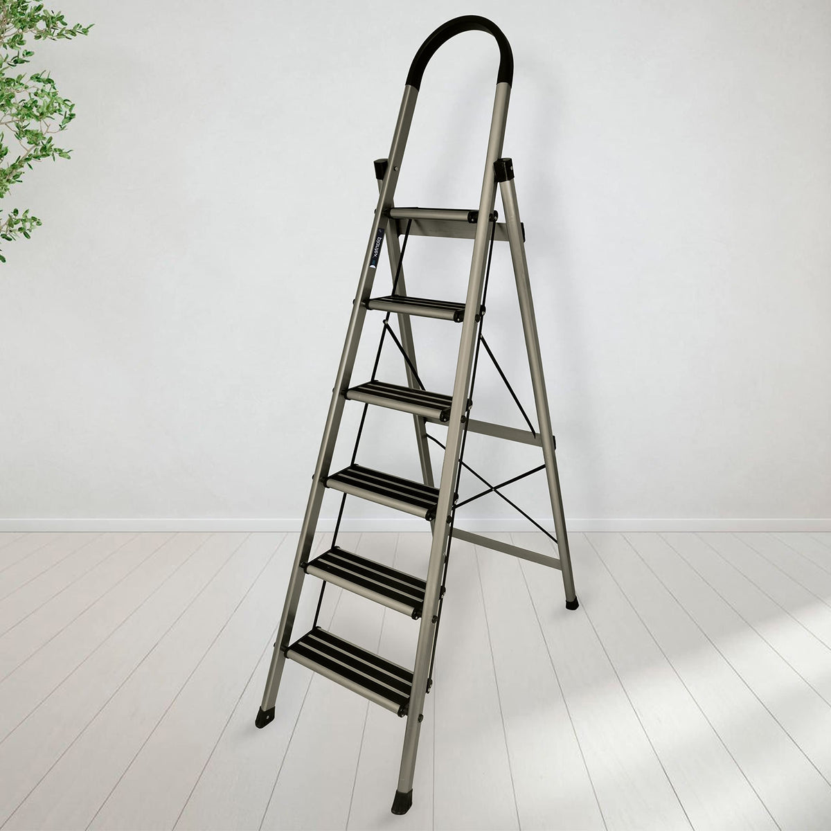 Plantex Ladder for Home-Foldable Aluminium 6 Step Ladder-Wide Anti Skid Steps (Anodize Coated-Gold)