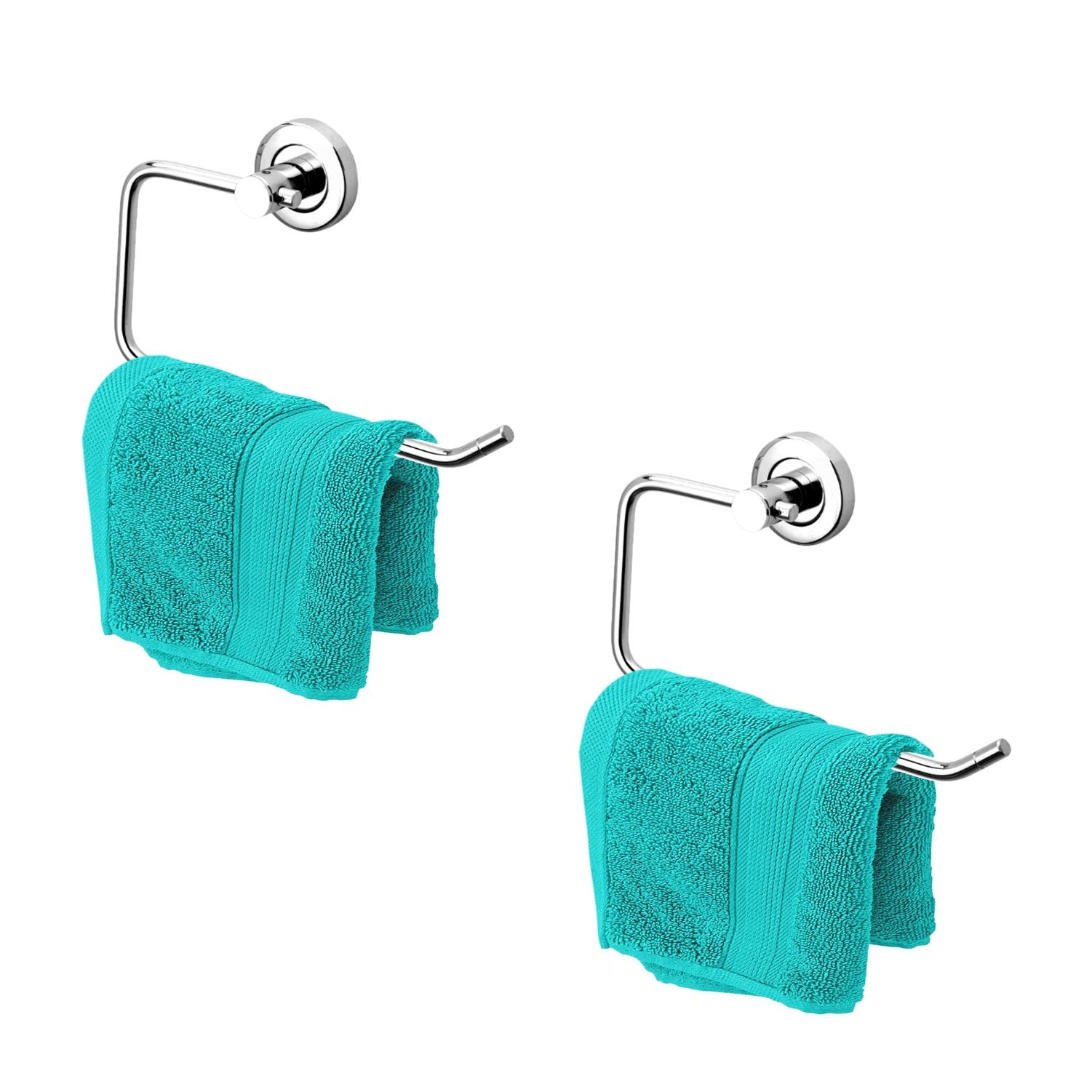 Plantex Stainless Steel Towel Ring for Bathroom/Wash Basin/Napkin-Towel Hanger/Bathroom Accessories (Chrome-Half Square) - Pack of 2