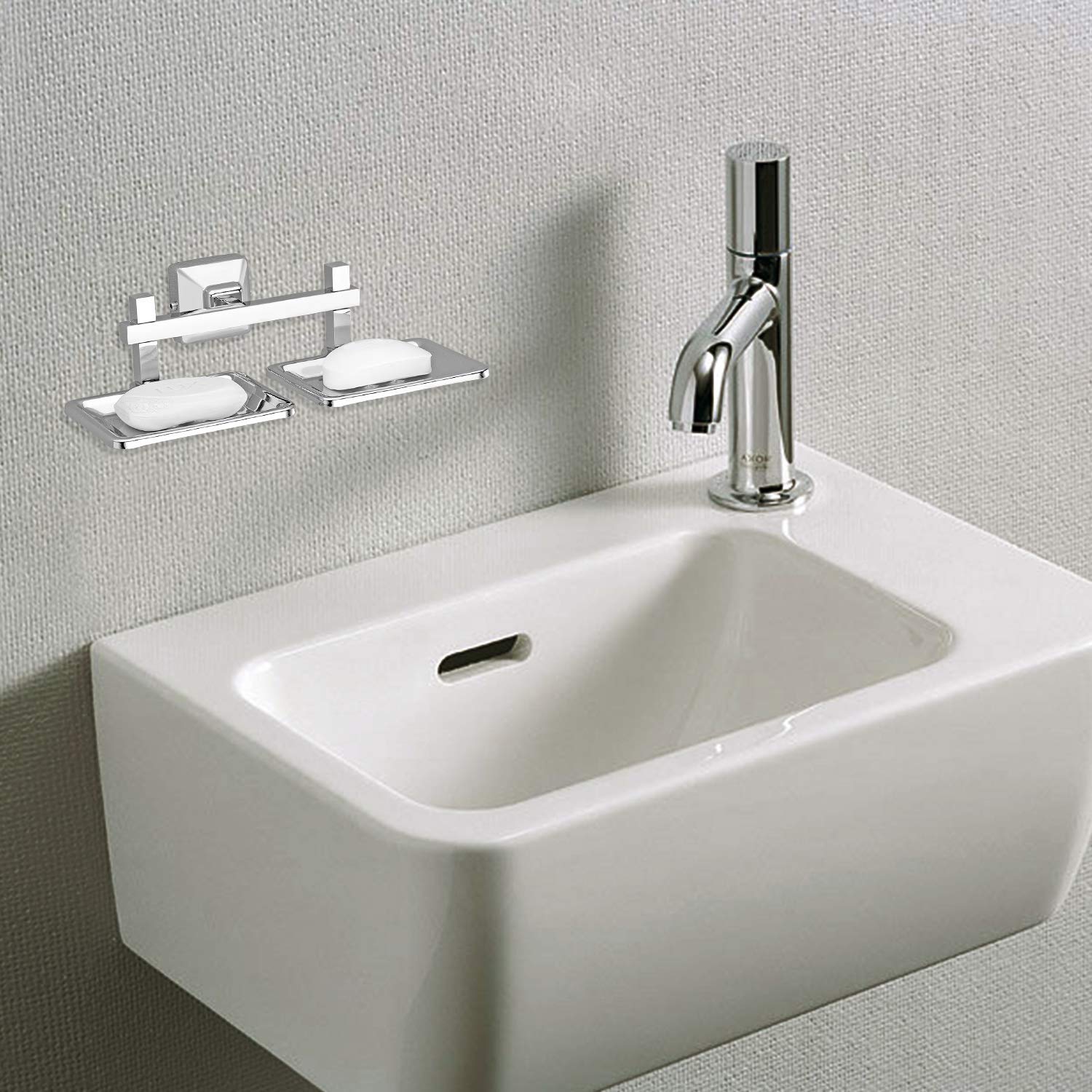 Plantex Stainless Steel 304 Grade Squaro Soap Holder for Bathroom/Double Soap Dish(Chrome) - Pack of 3