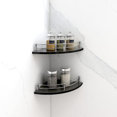 Plantex Rich Black Glass Corner Shelf for Bathroom/Wall Shelf/Storage Shelf (9x9 Inches-Pack of 3)