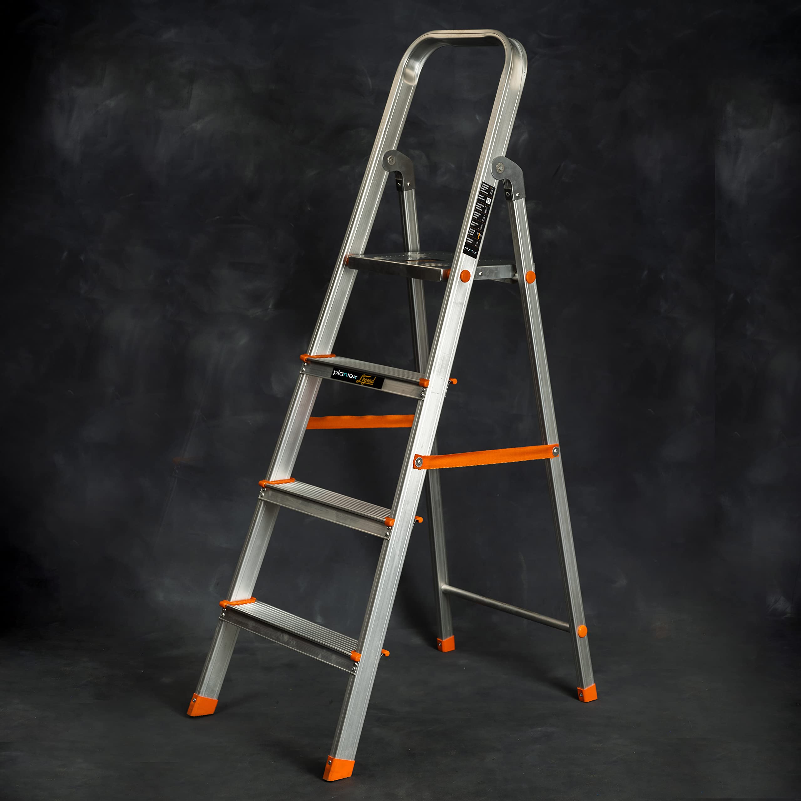 Plantex Legend Aluminium Folding 4 Step Ladder for Home - 4 Wide Step Ladder (Orange-Silver)