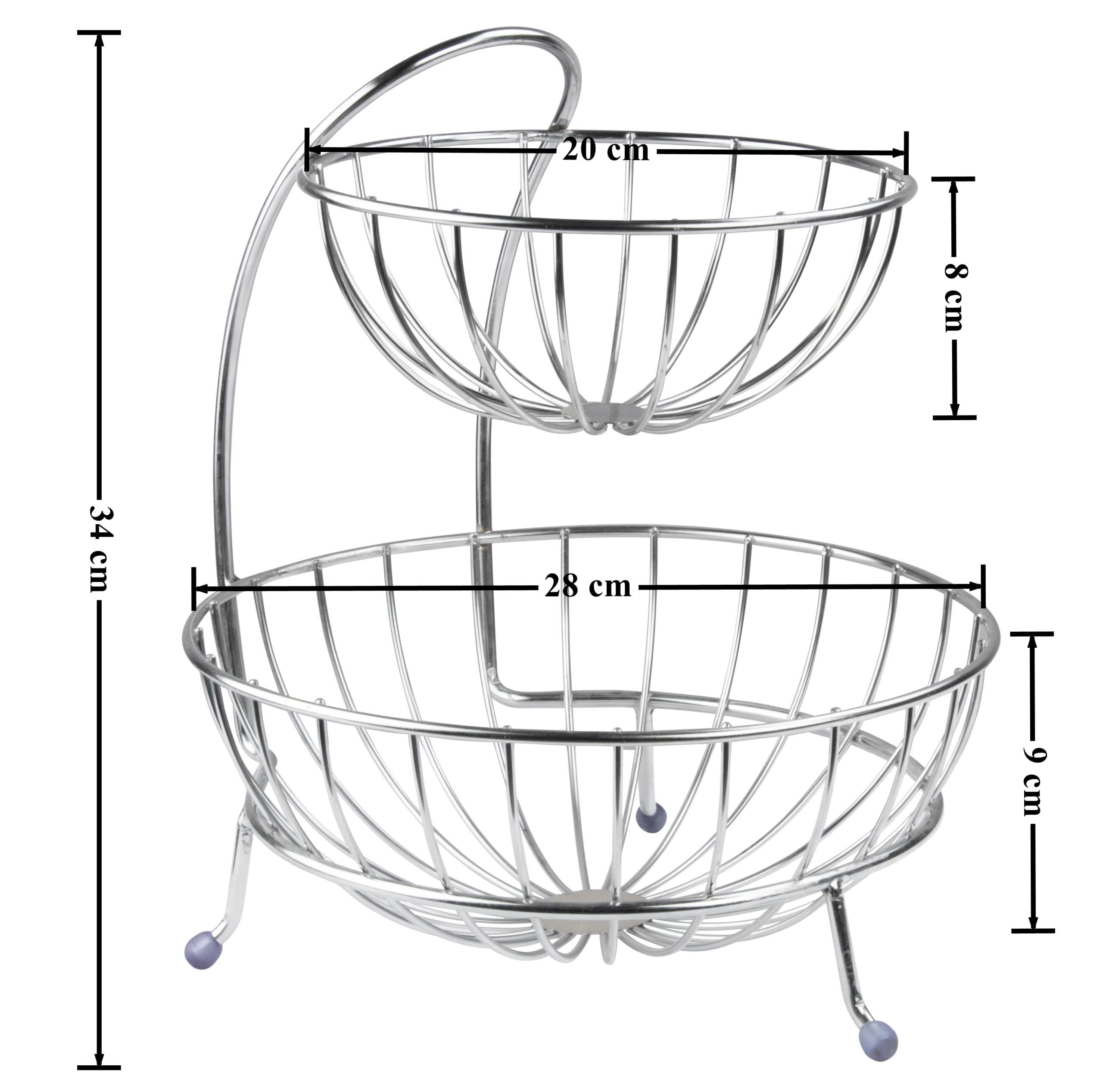 Plantex Stainless Steel 2-Tier Fruit & Vegetable Basket for Dining Table/Kitchen - Countertop (Chrome)