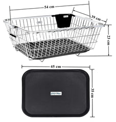 Plantex Stainless Steel Dish Drainer Basket for Kitchen Utensils/Dish Drying Rack with Drainer/Bartan Basket/Plate Stand (Size-54 x 40 x 24 cm/Chrome Finish)
