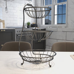 Plantex Elegant High Grade Steel 3-Tier Fruit & Vegetable Basket for Dining Table/Kitchen-Big Size(Black),Solid