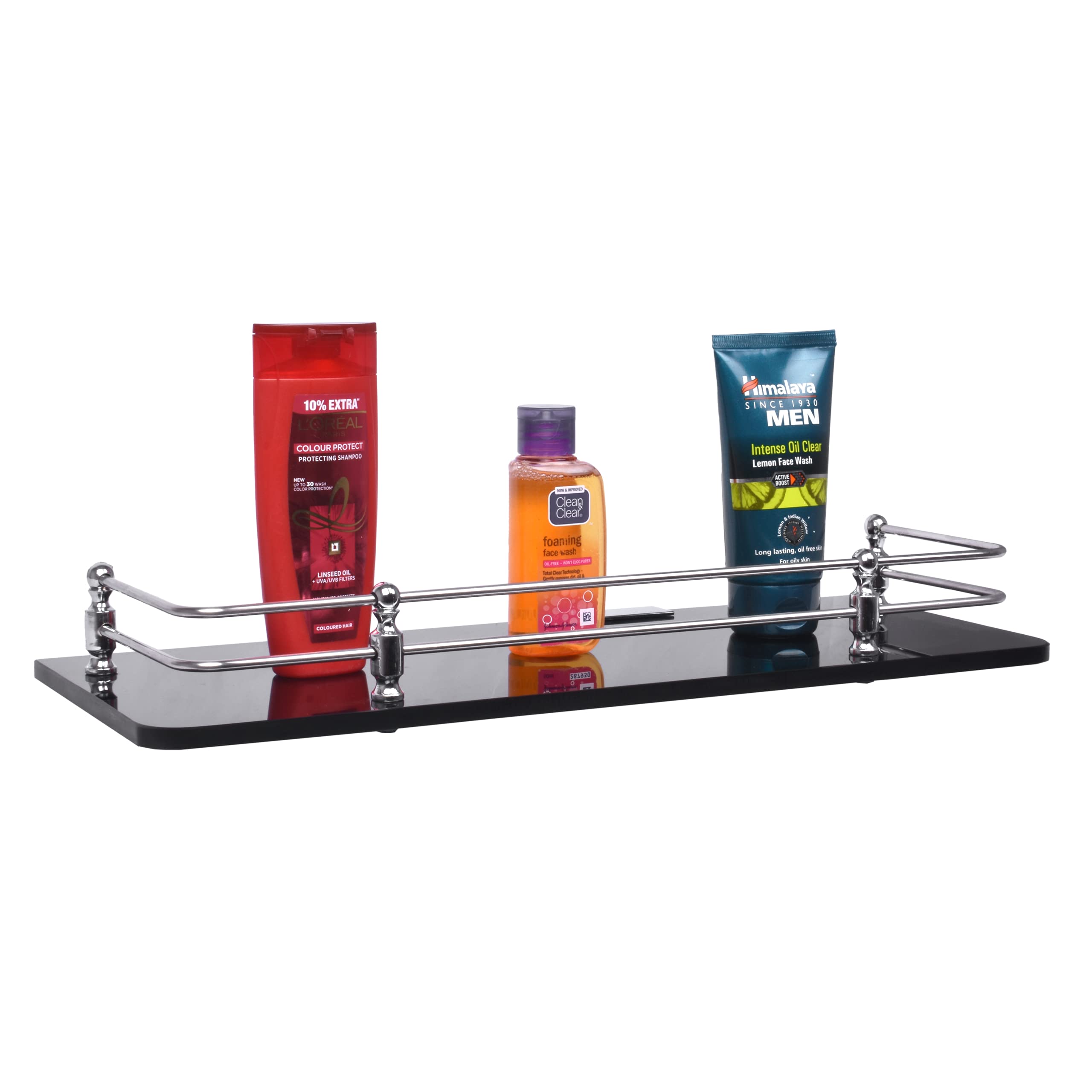 Plantex Premium Black Glass Shelf for Bathroom/Kitchen/Living Room - Bathroom Accessories (Polished, 18x6 Inches) - Pack of 3
