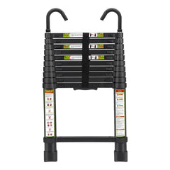 Plantex Heavy-Duty Black Aluminum Extension Telescopic Ladder with Hooks/Portable and Compact Foldable Ladder-EN131 Certified (3.2Meter/10.5 Feet)