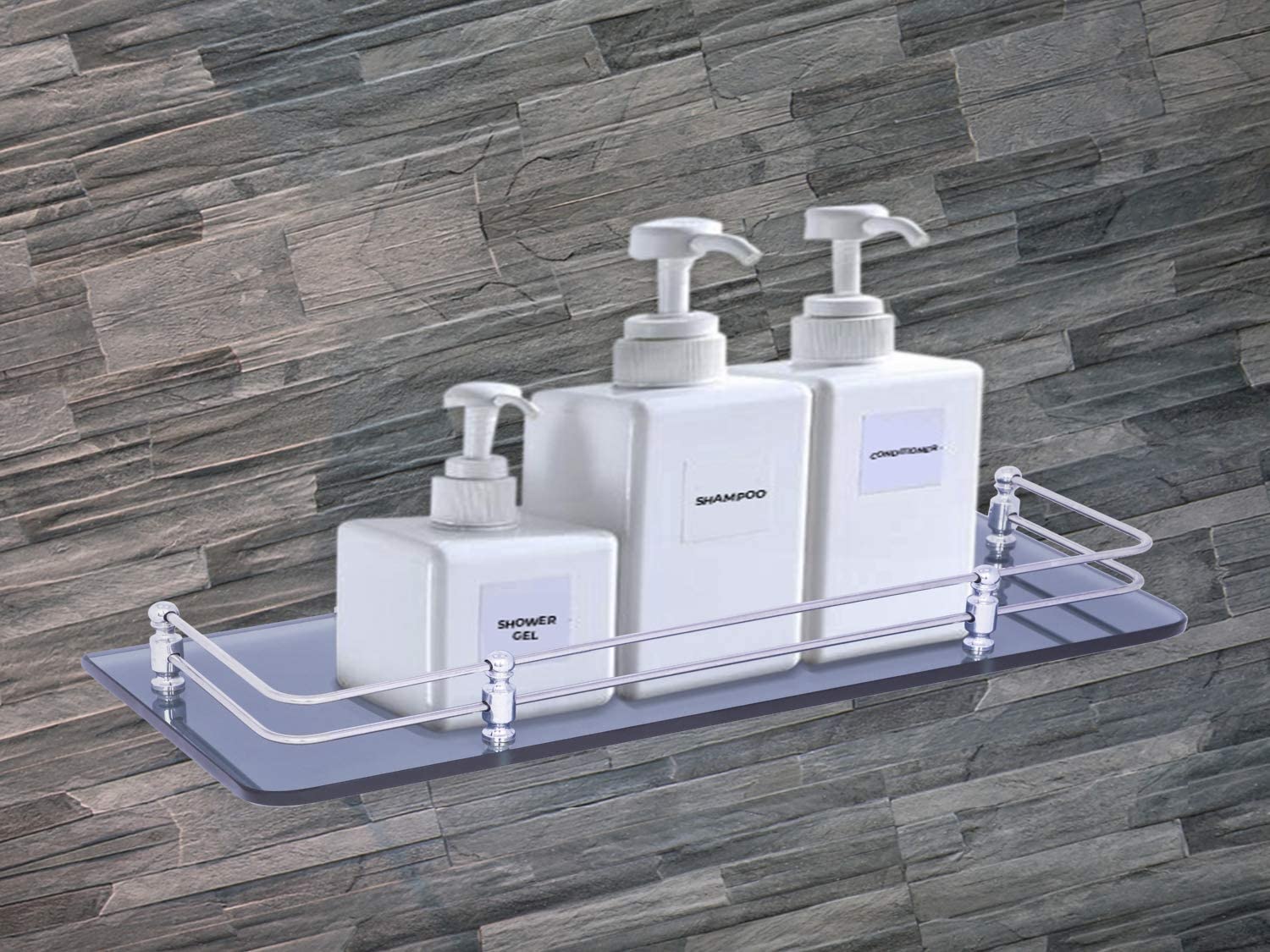 Plantex Premium Black Glass Shelf for Bathroom/Kitchen/Living Room - Bathroom Accessories (Polished, 18x6 Inches - Pack of 1)