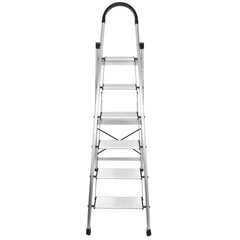 Plantex Premium 6 Step Folding Aluminium Ladder for Home Use/Wide Anti Skid Step Ladder(Anodize-Silver)