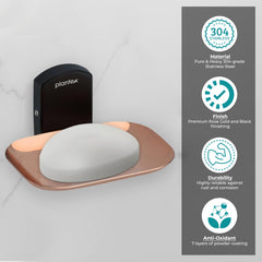 Plantex 304 Grade Stainless Steel Single Soap Dish/Soap Case/Soap Stand/Bathroom Accessories - Pack of 1 (Parv-Rose Gold & Black)