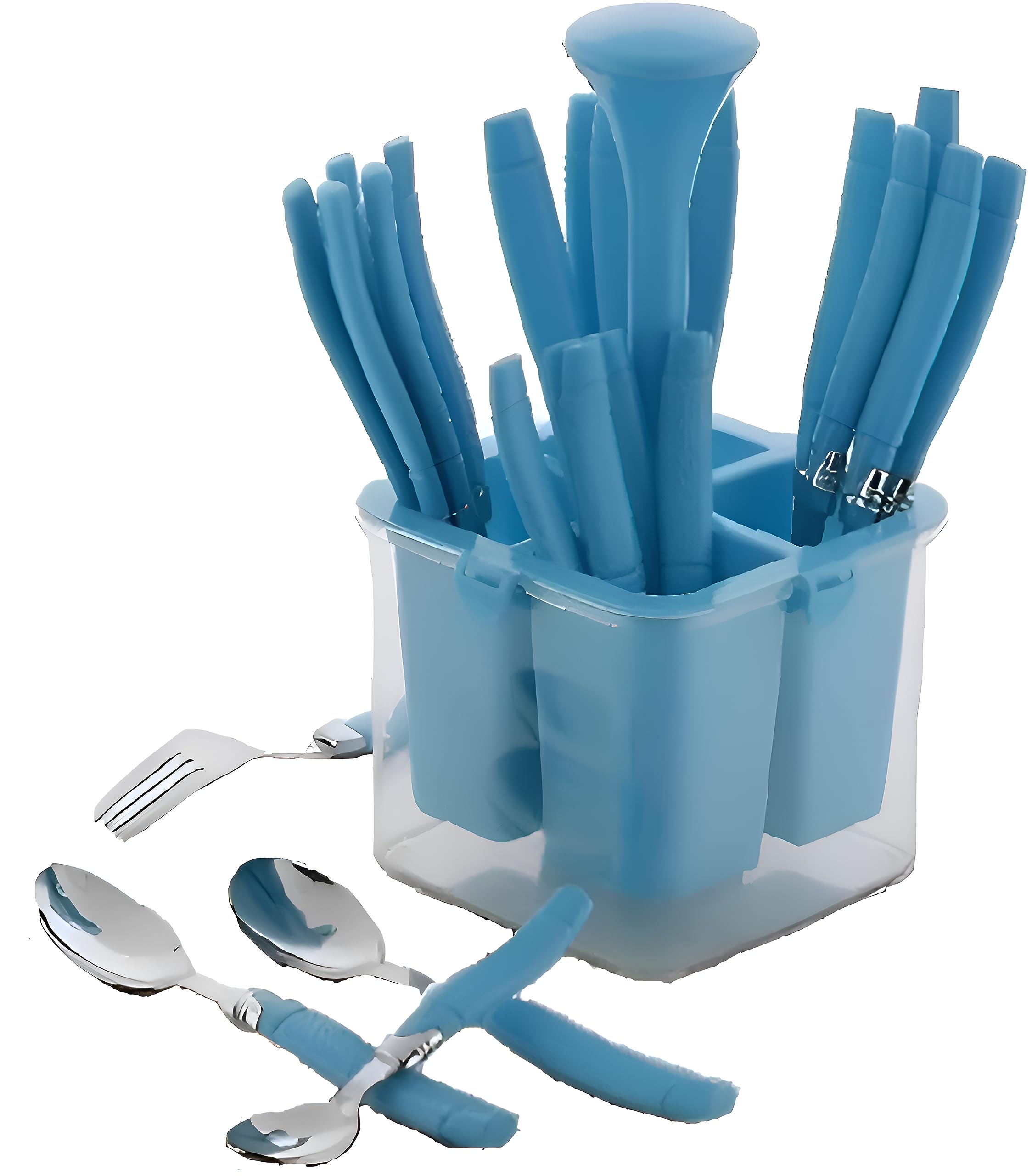 Plantex Oppo Cutlery Set with Storage Box/Spoon Set/Spoon Stand for Kitchen and Dining (24 Pieces - Blue)