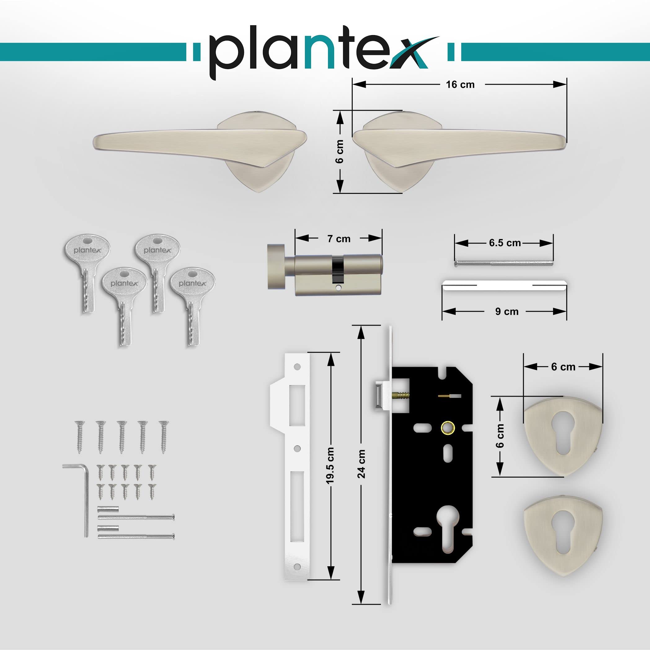 Plantex Door Lock-Fully Brass Main Door Lock with 4 Keys/Mortise Door Lock for Home/Office/Hotel (Sumer-3060, Matt Finish)