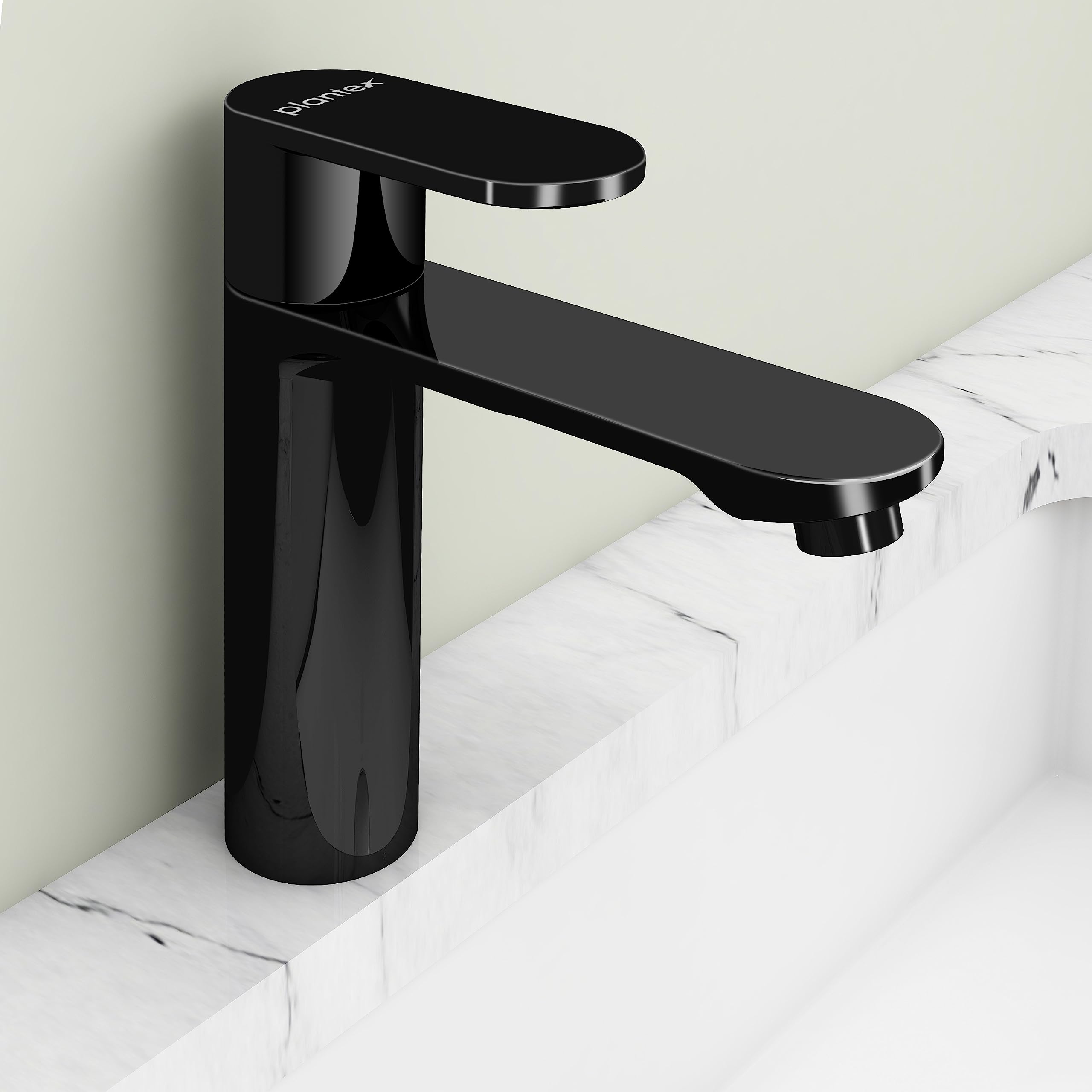 Plantex Pure Brass ORN-203 Single Lever Pillar Cock/Table Top Wash Basin Tap/Water Faucet for Kitchen Sink with Teflon Tape - (Black Glossy Finish)