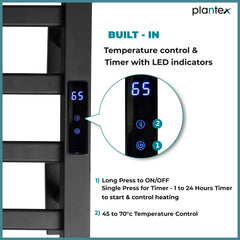 Plantex Aluminium Shock-Free Heating Towel Rack/Towel Warmer Machine for Bathroom (983 Rich-Black)
