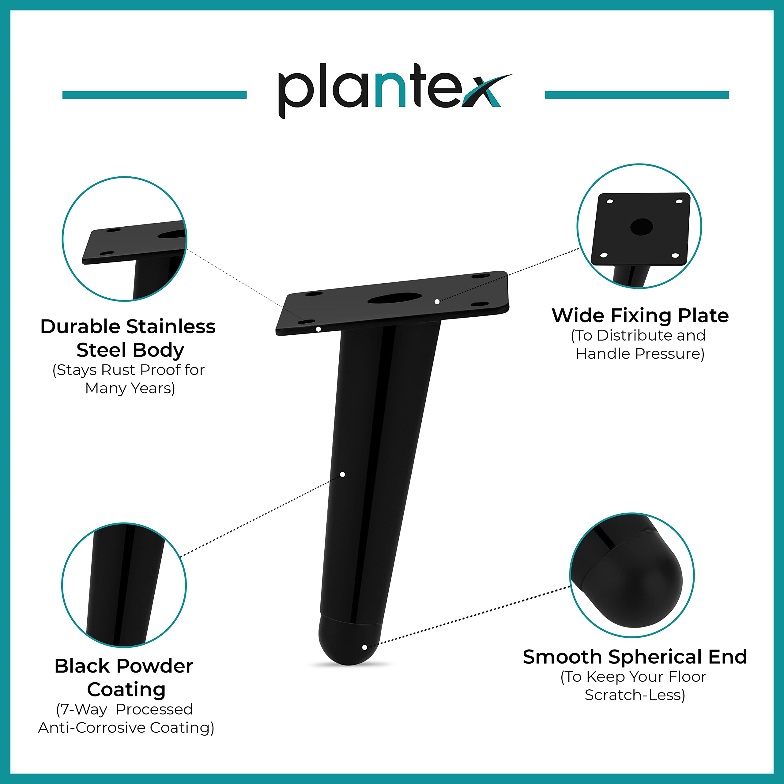 Plantex 304 Grade Stainless Steel 4 inch Sofa Leg/Bed Furniture Leg Pair for Home Furnitures (DTS-54-Black) – 8 Pcs
