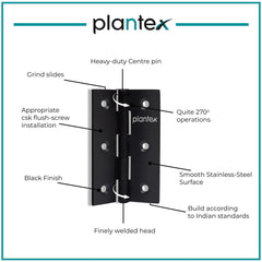 Plantex Heavy Duty Stainless Steel Door Butt Hinges 3 inch x 16 Gauge/1.5 mm Thickness Home/Office/Hotel for Main Door/Wooden/Bedroom/Kitchen - Pack of 24 (Black)