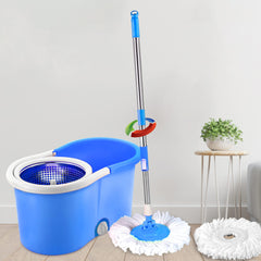 Plantex Rio ABS Plastic Mop with Stainless Steel Wringer Basket and 2 Microfiber Refills – Floor Mopping System (Multicolor)