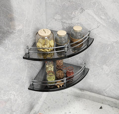Plantex Premium Black Glass Corner Shelf for Bathroom/Wall Shelf/Storage Shelf (12 x 12 Inches - Pack of 1)