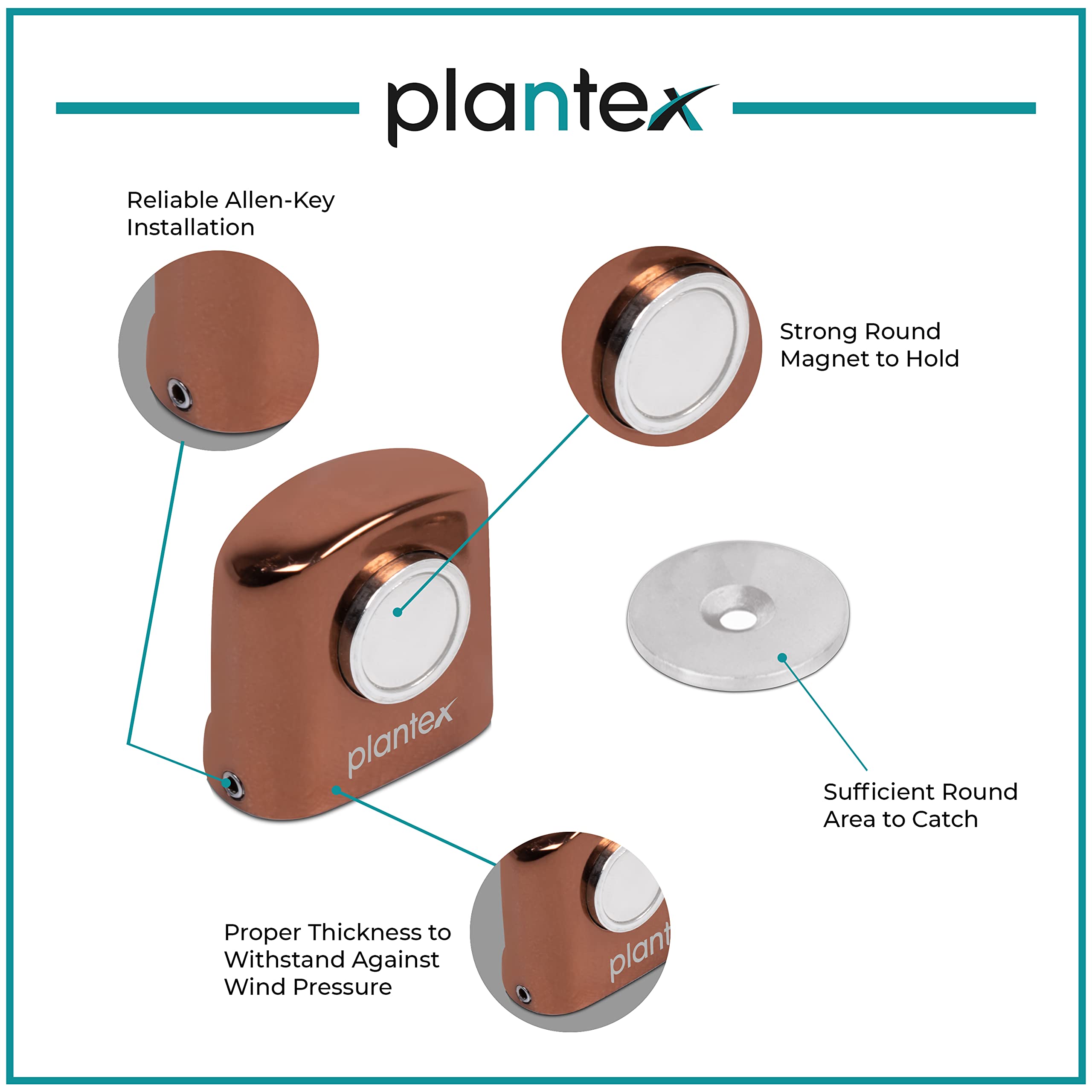 Plantex Heavy Duty Door Magnet Stopper/Door Catch Holder for Home/Office/Hotel, Floor Mounted Soft-Catcher to Hold Wooden/Glass/PVC Door - Pack of 3 (193 - Rose Gold)