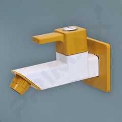Primax PTMT EDS-121 Single Lever Bib Coak (Short Body) for Bathroom/Kitchen Sink Tap/Basin Faucet with Plastic Wall Flange - (Yellow & White)