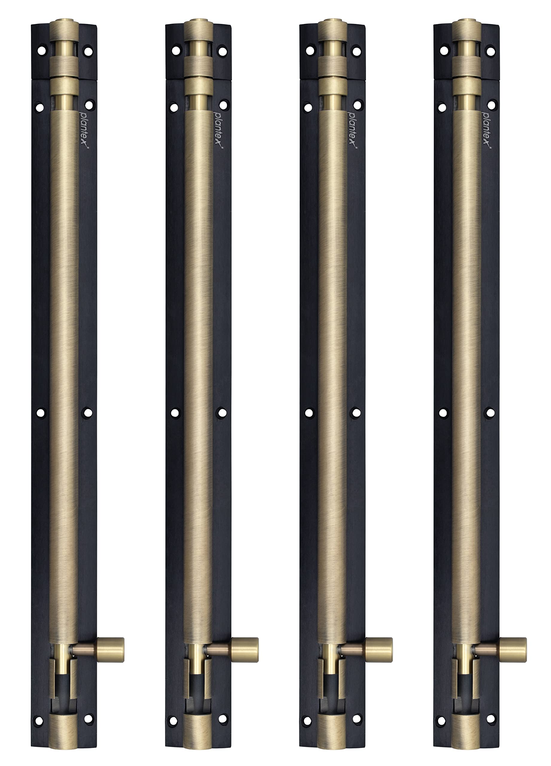 Plantex Heavy Duty 12-inch Joint-Less Tower Bolt for Wooden and PVC Doors for Home Main Door/Bathroom/Windows/Wardrobe - Pack of 4 (703, Brass Antique and Black)