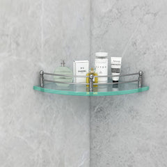 Plantex Premium Transparent Glass Corner Shelf for Bathroom/Wall Shelf/Storage Shelf (12 x 12 Inches - Pack of 2)