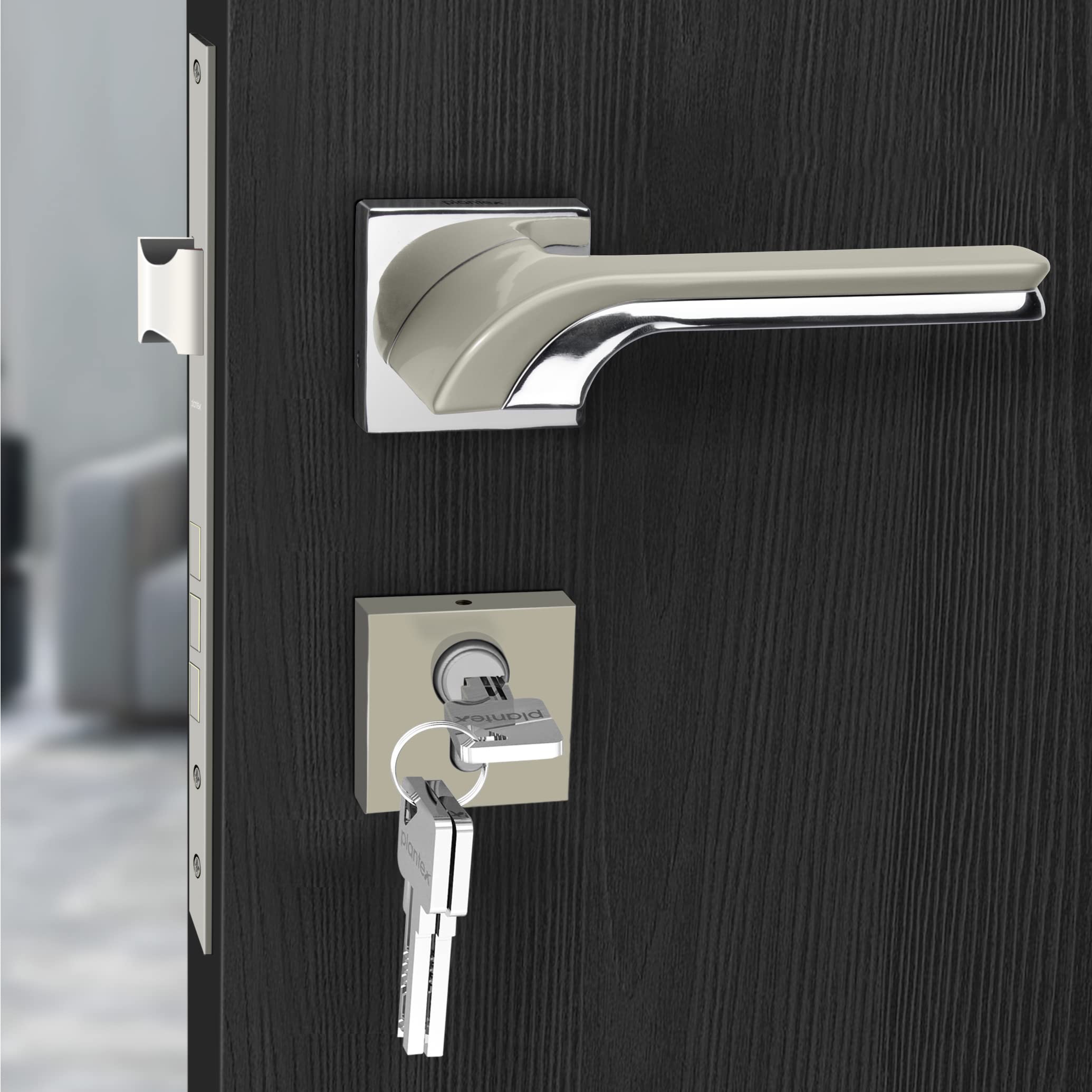 Plantex Door Lock 7094 7 Inch Handle Lock for Door 3 Keys/Mortise Lock for Home Office Hotel (Satin White & Chrome)