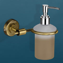 Plantex 304 Grade Stainless Steel Washroom Set of 2 - Toilet Paper Holder/Stand/Liquid Soap Dispenser - Daizy (Brass Antique)