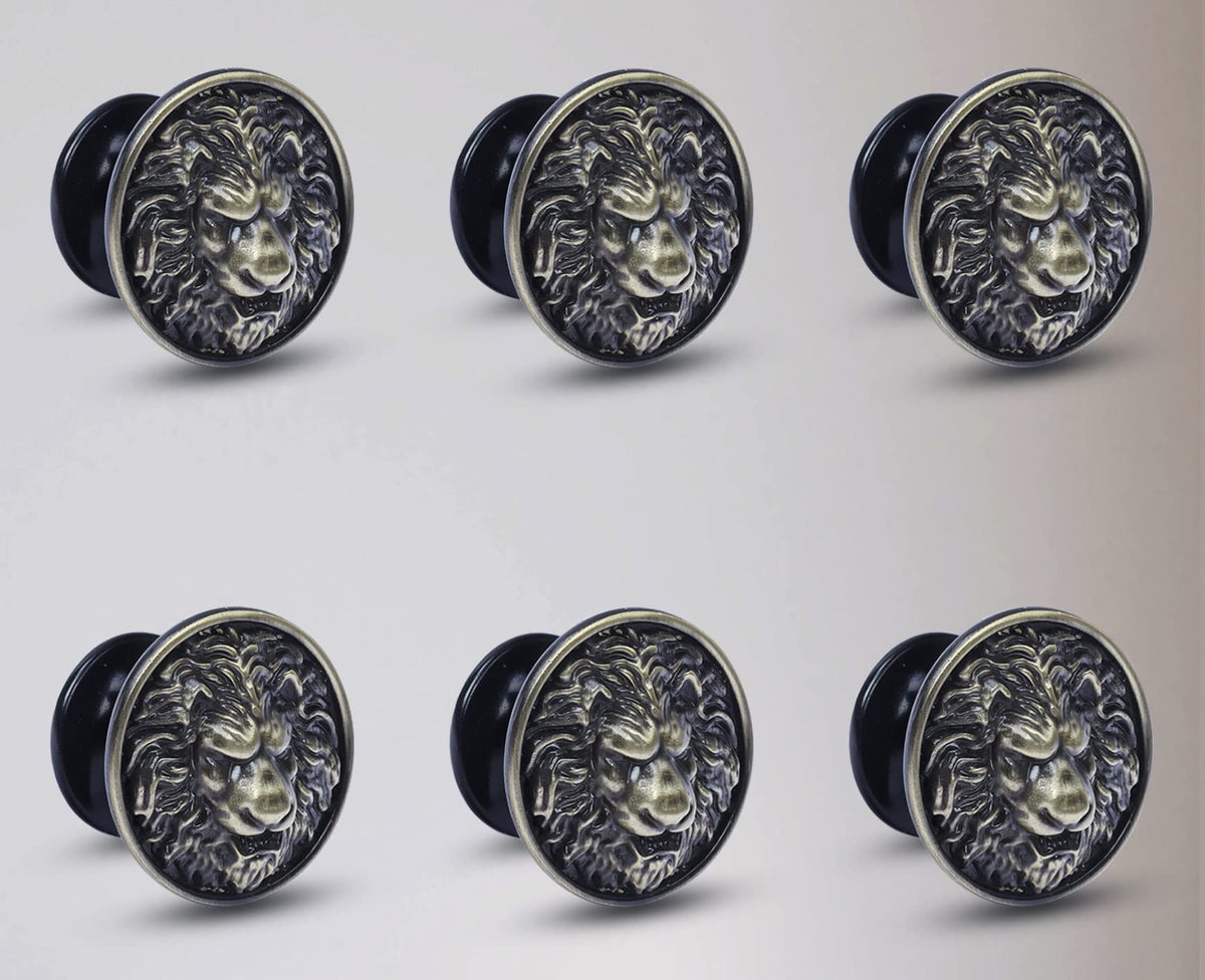 Plantex Lion Face Cabinet Drawer Knob Handle/Kitchen Cabinet Knobs/Knobs for Cabinets and Drawer/Round Drawer Pulls and Knobs- Pack of 6 Pieces (Brass-Antique)