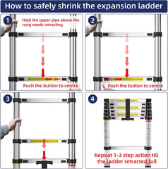 Plantex Ladder for Home (4.4Meter/14.5 Feet) Stainless Steel Telescopic Ladder/Extendable Portable Steps and Compact Design (EN131 Certified)