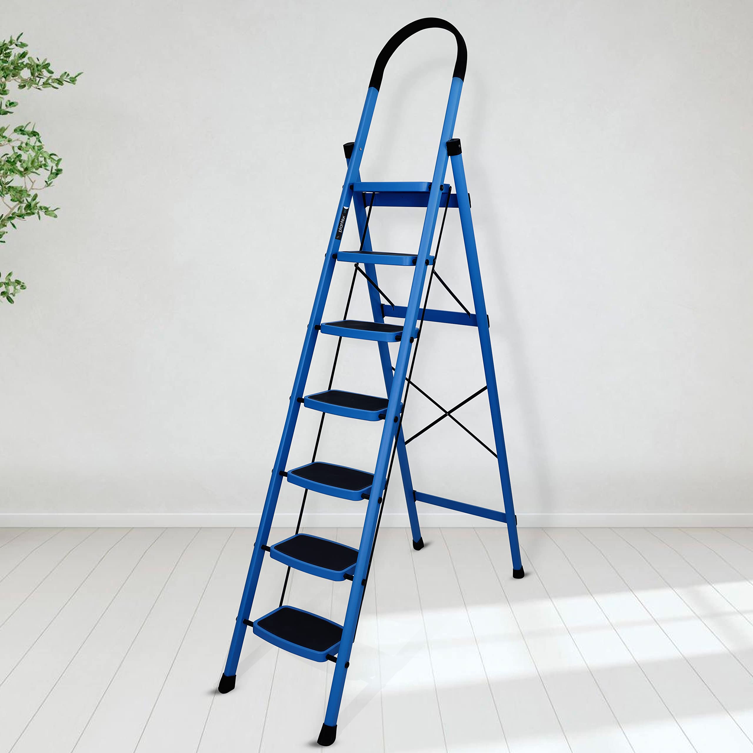 Plantex Premium Steel Foldable 7-Step Ladder for Home - Wide Anti Skid Step Ladder (Blue & Black)