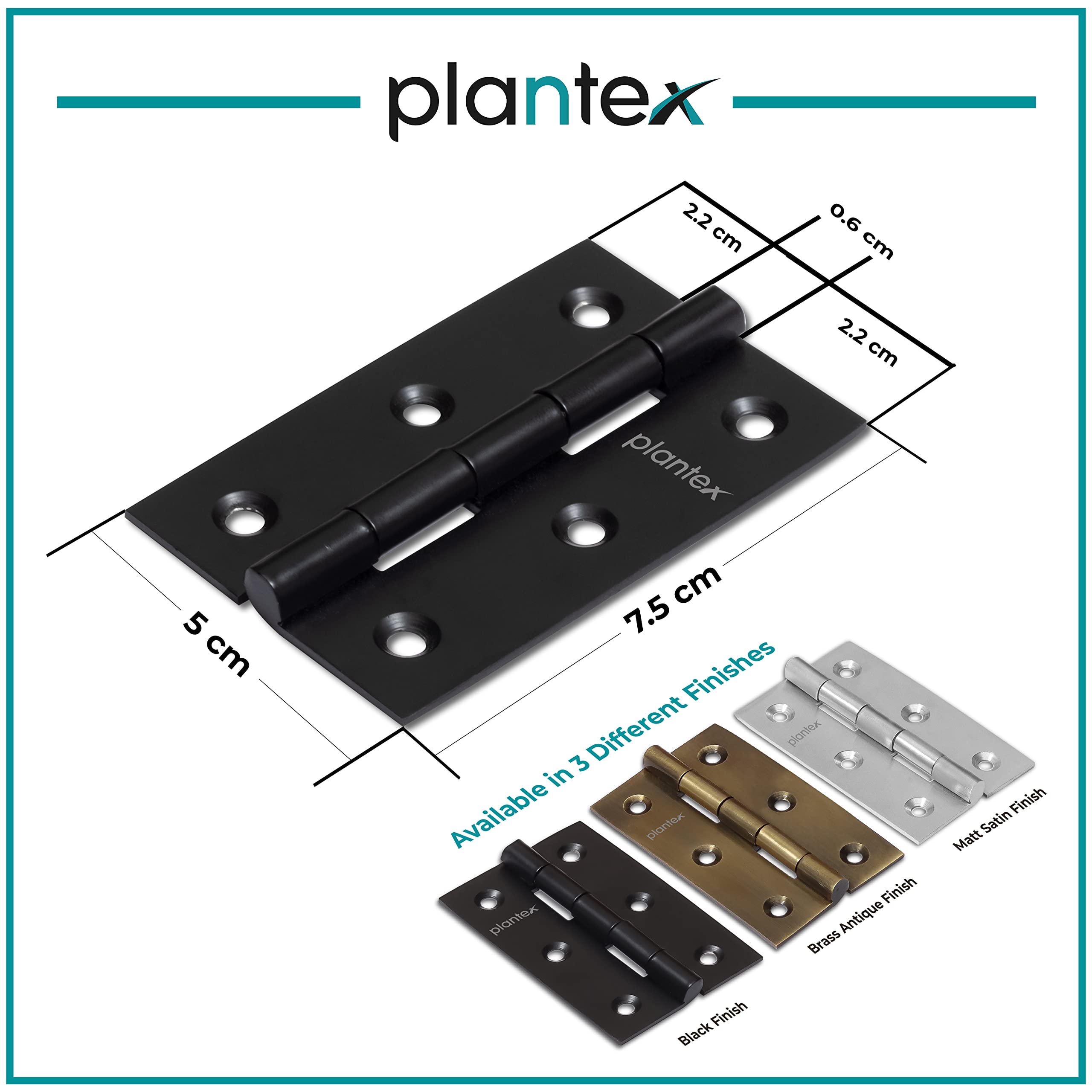 Plantex Heavy Duty Stainless Steel Door Butt Hinges 3 inch x 16 Gauge/1.5 mm Thickness Home/Office/Hotel for Main Door/Wooden/Bedroom/Kitchen - Pack of 48 (Black)