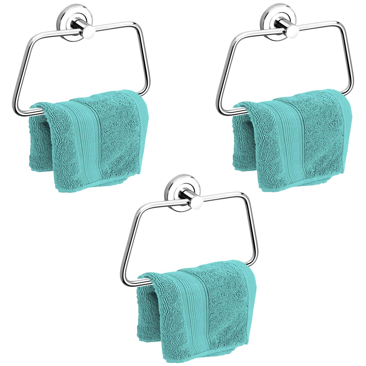 Plantex Stainless Steel Towel Ring for Bathroom/Wash Basin/Napkin-Towel Hanger/Bathroom Accessories (Chrome-Rectangle) - Pack of 3
