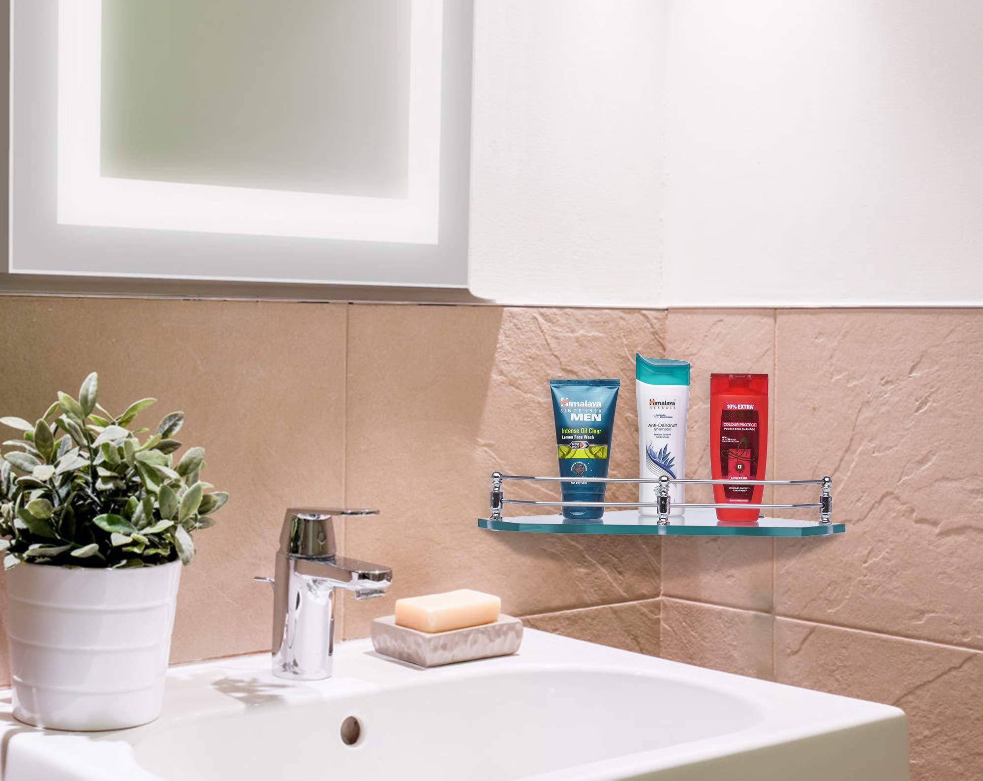 Plantex Premium Diamond Transparent Glass Corner Shelf for Bathroom/Kitchen Shelf/Bathroom Accessories (9x9 Inches) - Pack of 3
