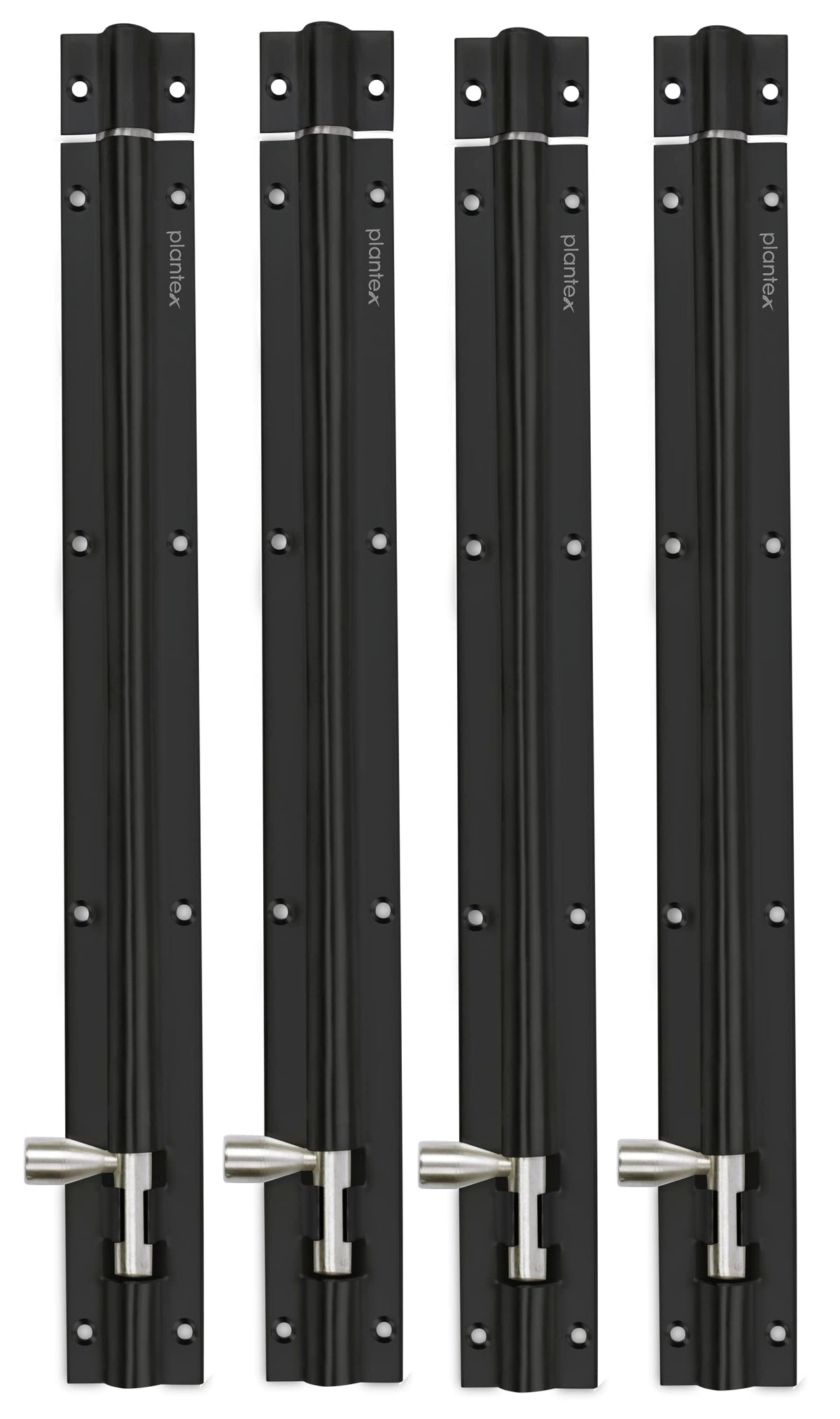 Plantex Black Tower Bolt for Windows/Doors/Wardrobe - 12-inches (Pack of 4)