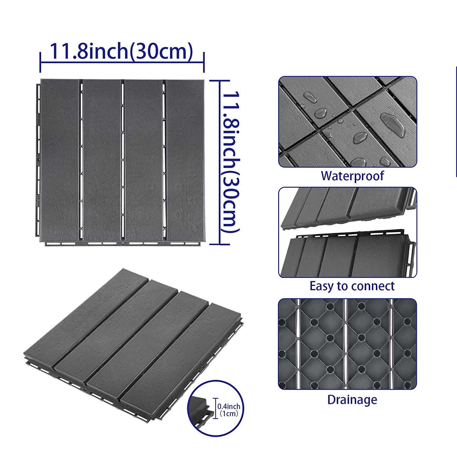 Plantex Tiles for Floor-Interlocking Heavy Plastic Tiles/Garden Tile/Quick Flooring Solution for Indoor/Outdoor Deck Tile-Pack of 6 (Dark Grey,APS-1211)