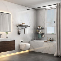 Plantex Aluminium Folding Towel Rack with Swivel Towel Rod/Towel Bar for Bathroom/Towel Hanger with Hooks/Bathroom Accessories (962, Black)