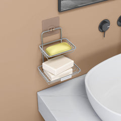 Plantex Self-Adhesive Stainless Steel Wall Hanging Soap Storage Rack -Soap Stand for Bathroom -Soap Dish Holder for Kitchen -Soap Case-Double Layer Soap Tray - Bathroom Accessories