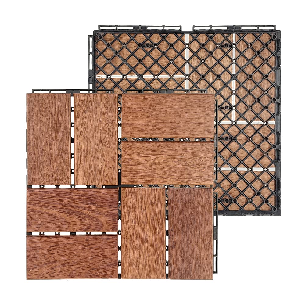 Plantex Tiles for Floor-Interlocking Wooden Tiles/Garden Tile/Quick Flooring Solution for Indoor/Outdoor Deck Tile-Pack of 1 (Merbau Wood,APS-1227)