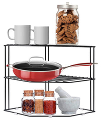 Plantex Stainless Steel Multipurpose 3-Tier Kitchen Corner Rack/Storage Shelf/Dish Rack/Storage Rack for Kitchen (Black)