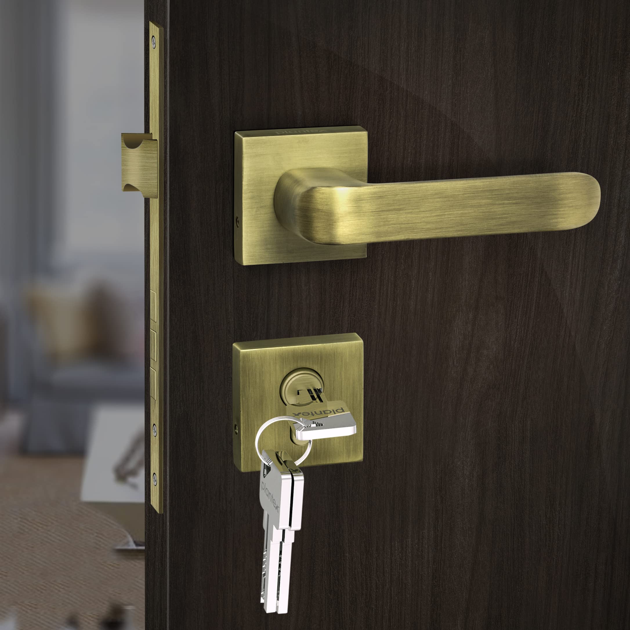 Plantex Heavy Duty Door Lock - Main Door Lock Set with 3 Keys/Mortise Door Lock for Home/Office/Hotel (7110 - Brass Antique)