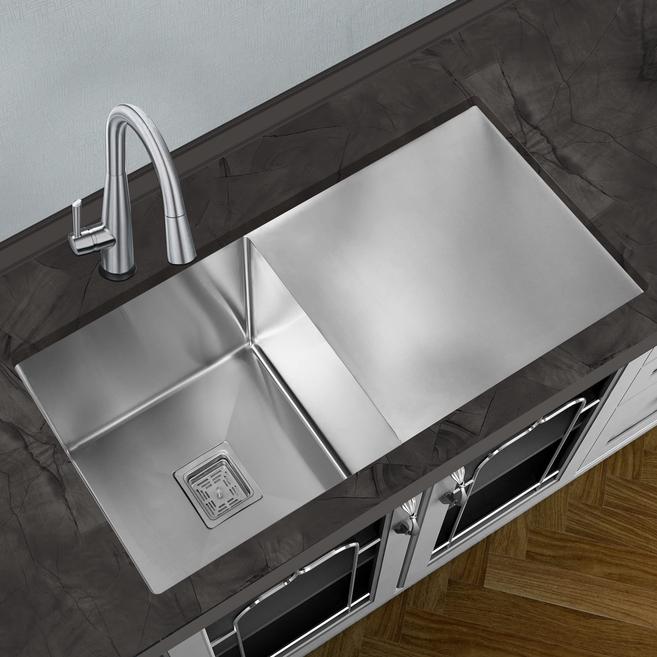 Plantex Stainless Steel Single Bowl Handmade Kitchen Sink With Drain Board - Flushmount/Undermount/Top Mounted - Matt Finish (37x18 Inches)
