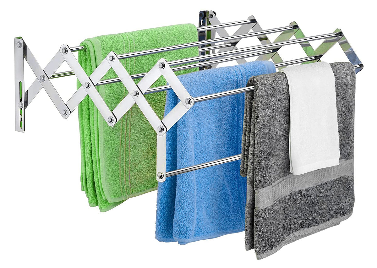 Plantex Stainless Steel Foldable Clothes Drying Rack/Cloth/Towel Stands for Drying Clothes - Wall Mount (Chrome - 24 inch)
