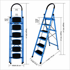 Plantex Premium Steel Foldable 6-Step Ladder for Home - Wide Anti Skid Step Ladder (Blue & Black)