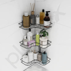 Plantex Bathroom Shelf/Corner Shelf for Wall Bathroom/Kitchen Without Drilling (Black-Pack of 3) Alloy Steel