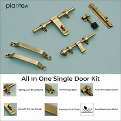 Plantex Stainless Steel Door Kit for Single Door/Door Hardware/Door Accessories (10 inch Al-Drop,8 inch Latch, 8 inch 2 Handles,7 inch Tower Bolt and 4 inch Door Stopper) - (DK-02-Brass Antique)