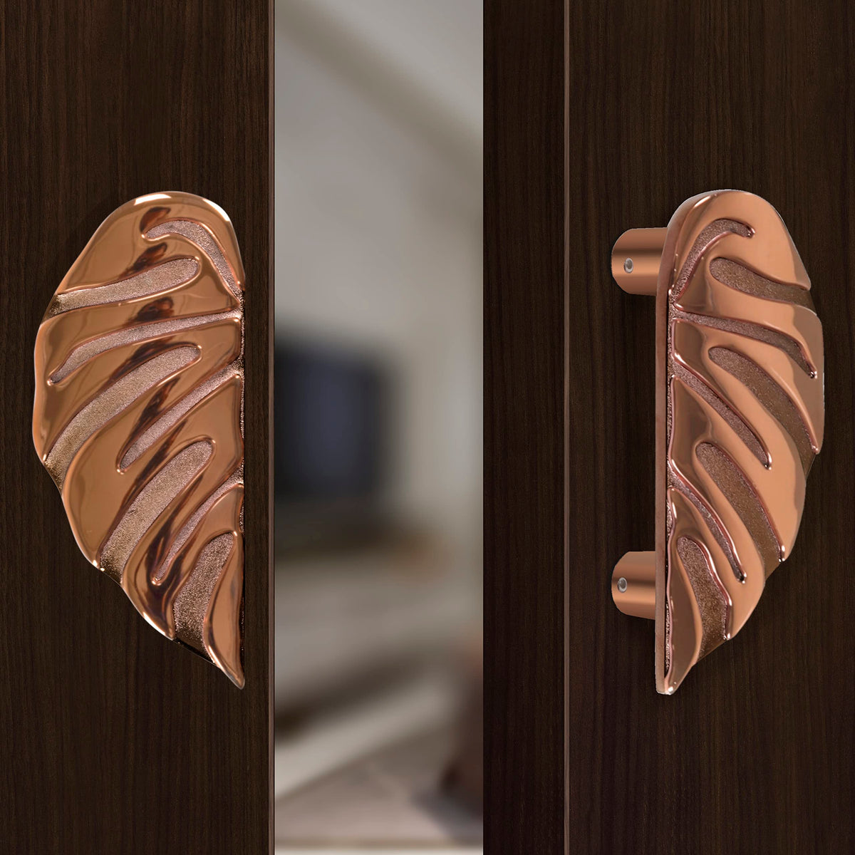 Plantex Heavy Duty Door Handle/Door & Home Decor/6-inches Leaf Shape Main Door Handle/Door Pull Push Handle Set (295-Rose Gold Finish)